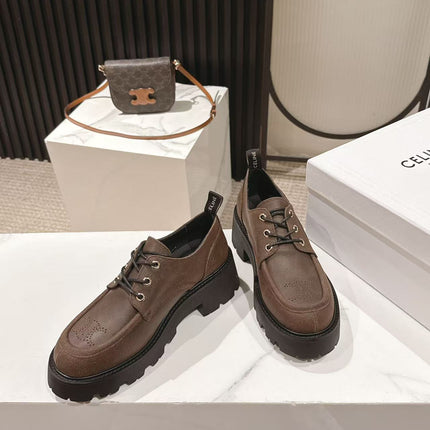 CELINE 25S THICK SOLED LOAFERS 50MM IN BROWN CALFSKIN