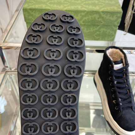 GG HIGH TOP SNEAKER IN BLACK CANVAS WITH BEIGE FLEECE LINING