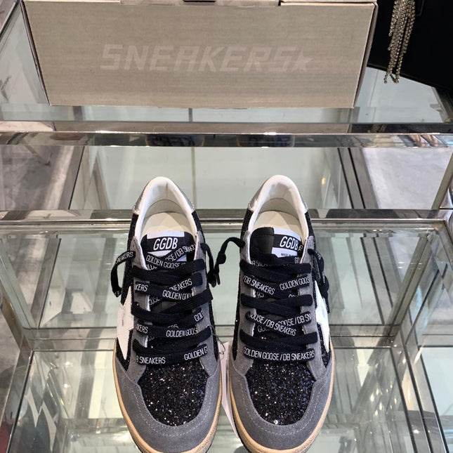 BALL STAR SNEAKERS WITH WHITE STAR IN BLACK GLITTER AND GRAY SUEDE