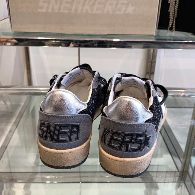 BALL STAR SNEAKERS WITH WHITE STAR IN BLACK GLITTER AND GRAY SUEDE