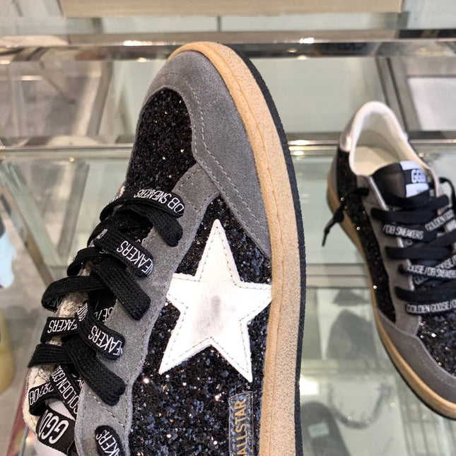 BALL STAR SNEAKERS WITH WHITE STAR IN BLACK GLITTER AND GRAY SUEDE