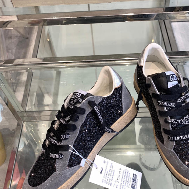 BALL STAR SNEAKERS WITH WHITE STAR IN BLACK GLITTER AND GRAY SUEDE