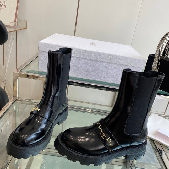 DIOR 25S D-QUEST ANKLE BOOT 35MM IN BLACK GLOSSY CALFSKIN GOLD HARDWARE