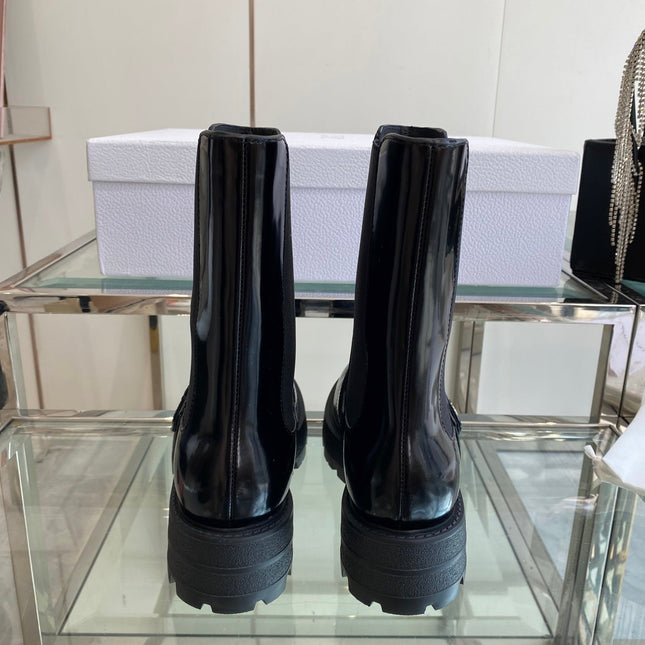 DIOR 25S D-QUEST ANKLE BOOT 35MM IN BLACK GLOSSY CALFSKIN GOLD HARDWARE