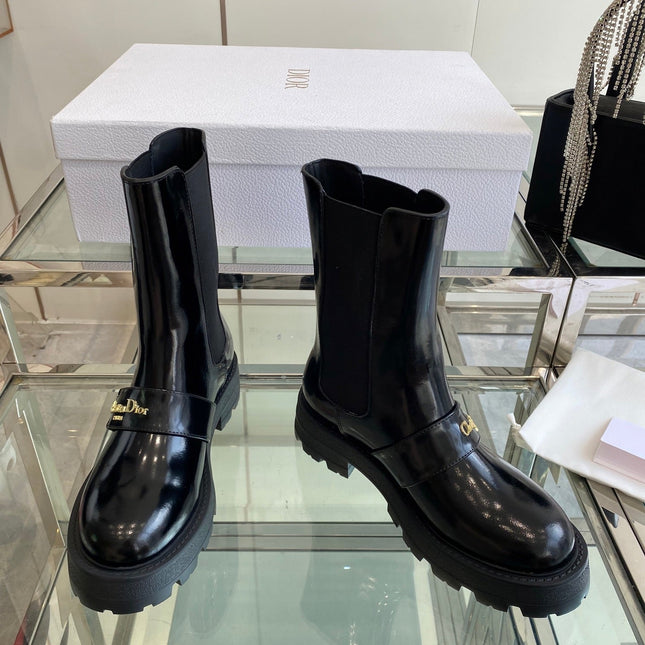 DIOR 25S D-QUEST ANKLE BOOT 35MM IN BLACK GLOSSY CALFSKIN GOLD HARDWARE