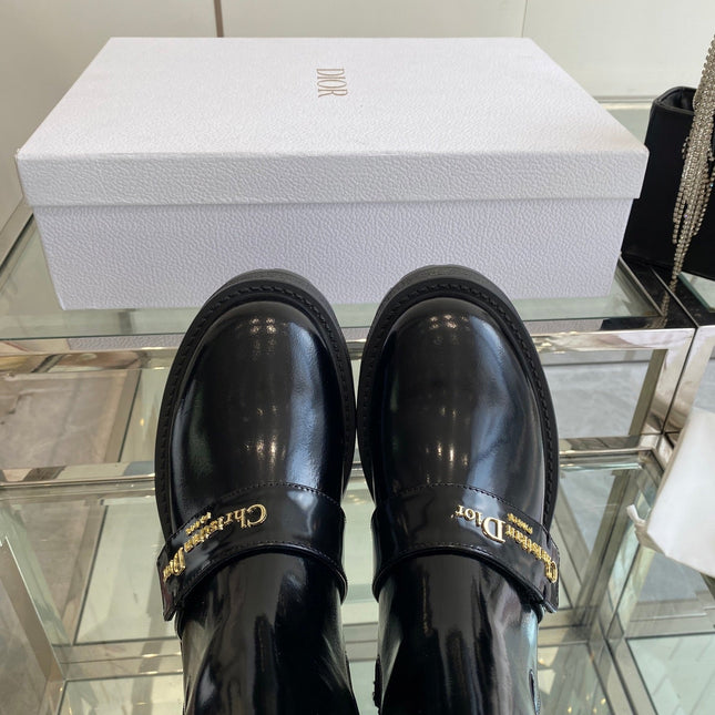 DIOR 25S D-QUEST ANKLE BOOT 35MM IN BLACK GLOSSY CALFSKIN GOLD HARDWARE
