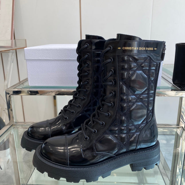 DIOR 25S D-UNIT ANKLE BOOT IN BLACK QUILTED CANNAGE CALFSKIN
