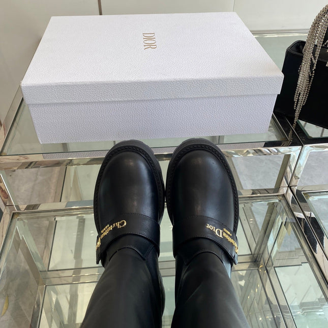 DIOR 25S BROGUE BOOTS 35MM IN BLACK CALFSKIN GOLD HARDWARE