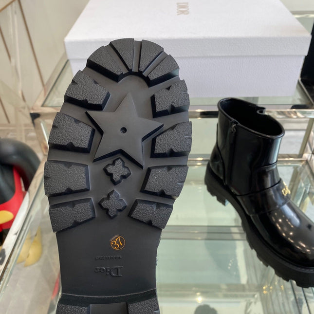 DIOR 25S D-QUEST ANKLE BOOT 35MM IN BLACK GLOSSY CALFSKIN