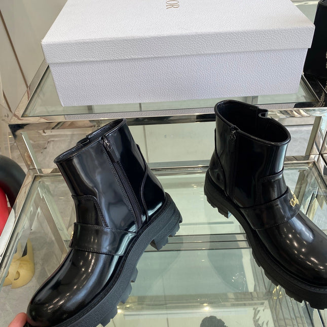 DIOR 25S D-QUEST ANKLE BOOT 35MM IN BLACK GLOSSY CALFSKIN