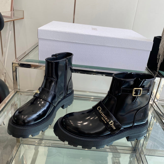 DIOR 25S D-QUEST ANKLE BOOT 35MM IN BLACK GLOSSY CALFSKIN