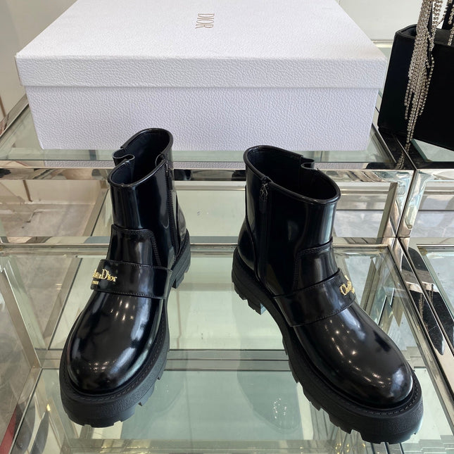 DIOR 25S D-QUEST ANKLE BOOT 35MM IN BLACK GLOSSY CALFSKIN
