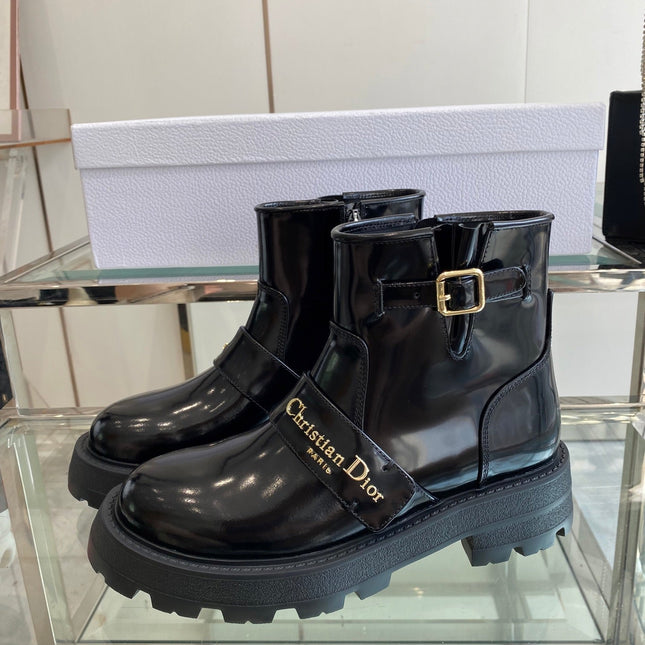 DIOR 25S D-QUEST ANKLE BOOT 35MM IN BLACK GLOSSY CALFSKIN