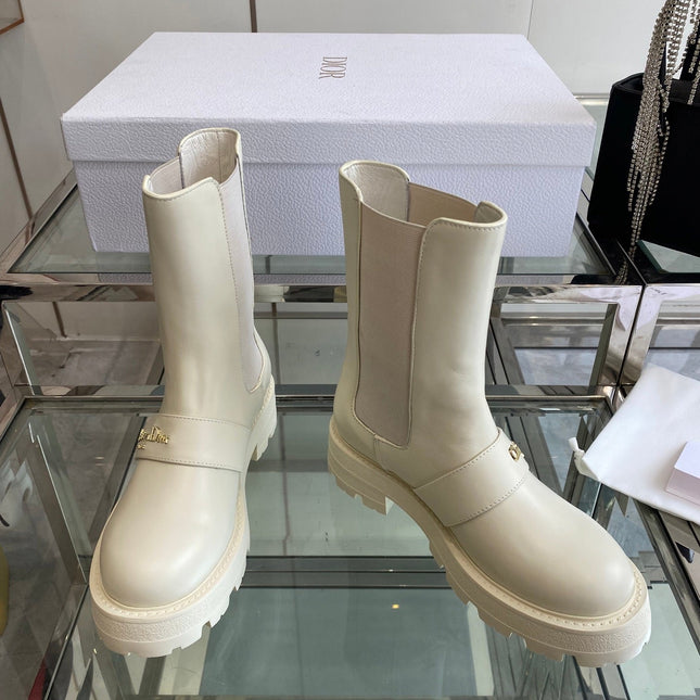 DIOR 25S D-QUEST ANKLE BOOT 35MM IN WHITE CALFSKIN GOLD HARDWARE