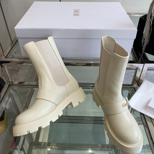 DIOR 25S D-QUEST ANKLE BOOT 35MM IN WHITE CALFSKIN GOLD HARDWARE