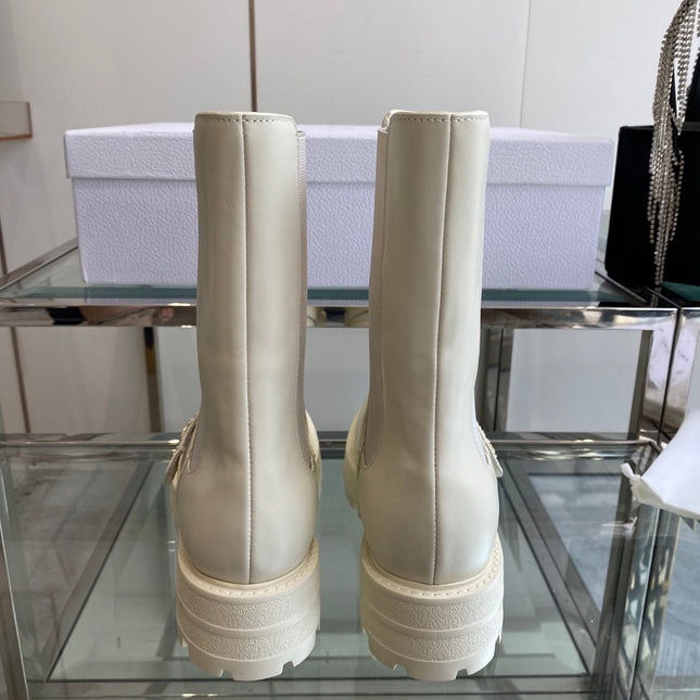 DIOR 25S D-QUEST ANKLE BOOT 35MM IN WHITE CALFSKIN GOLD HARDWARE