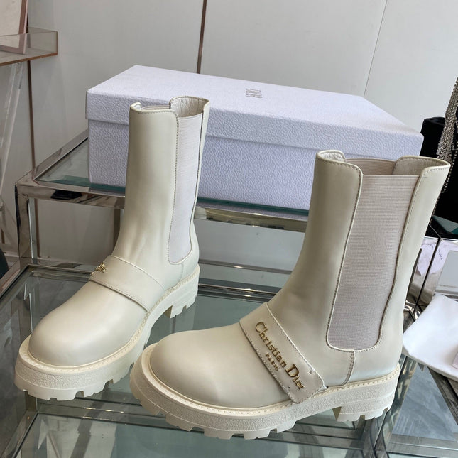 DIOR 25S D-QUEST ANKLE BOOT 35MM IN WHITE CALFSKIN GOLD HARDWARE