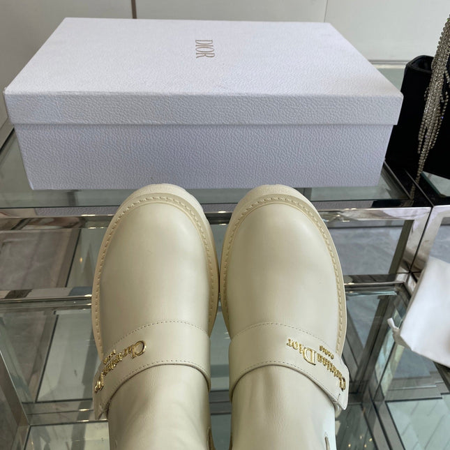 DIOR 25S D-QUEST ANKLE BOOT 35MM IN WHITE CALFSKIN GOLD HARDWARE