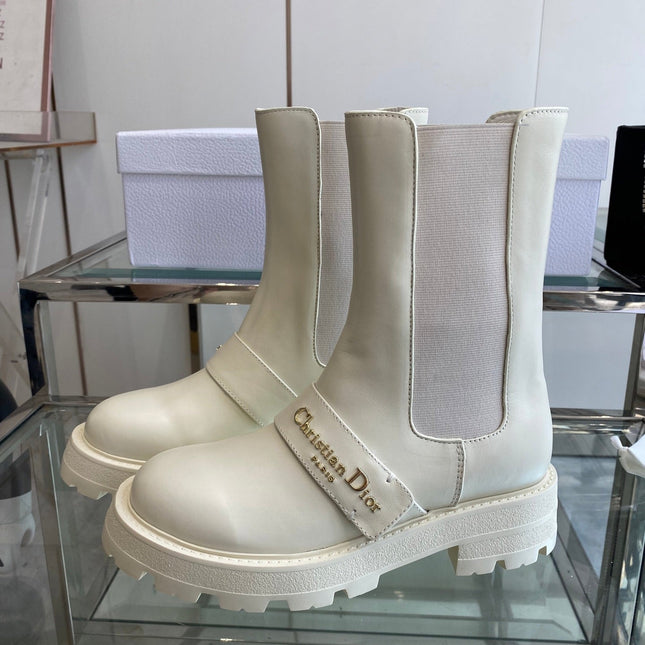 DIOR 25S D-QUEST ANKLE BOOT 35MM IN WHITE CALFSKIN GOLD HARDWARE