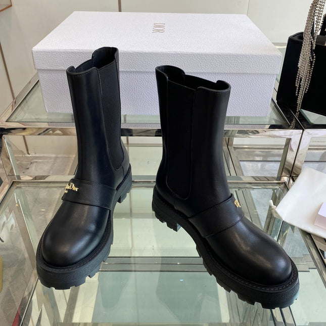 DIOR 25S D-QUEST ANKLE BOOT 35MM IN BLACK CALFSKIN GOLD HARDWARE