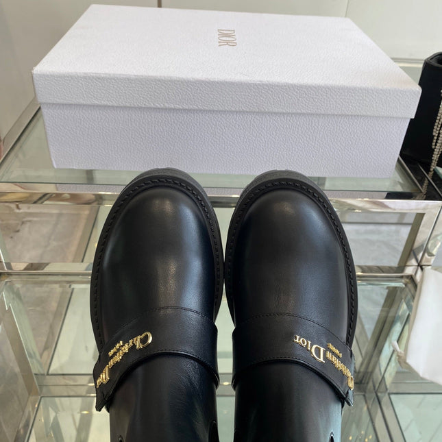 DIOR 25S D-QUEST ANKLE BOOT 35MM IN BLACK CALFSKIN GOLD HARDWARE