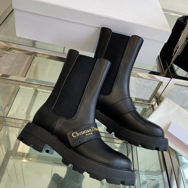 DIOR 25S D-QUEST ANKLE BOOT 35MM IN BLACK CALFSKIN GOLD HARDWARE