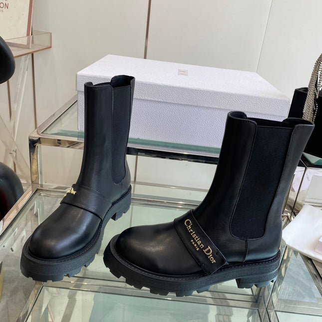 DIOR 25S D-QUEST ANKLE BOOT 35MM IN BLACK CALFSKIN GOLD HARDWARE