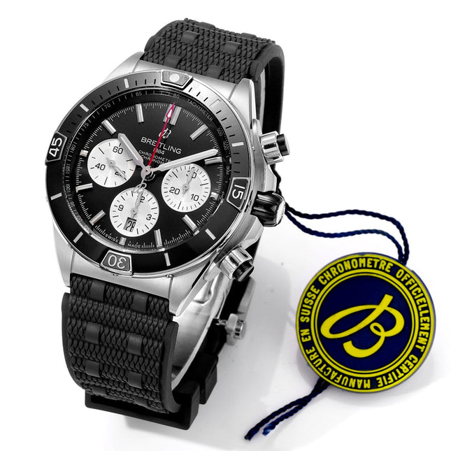 SUPER CHRONOMAT B01 44 CERAMIC BEZEL BLACK AND WHITE DIAL