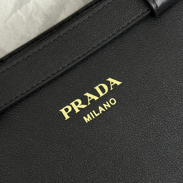PRADA 25S BUCKLE MEDIUM HANDBAG 28 IN BLACK CALFSKIN GOLD HARDWRE