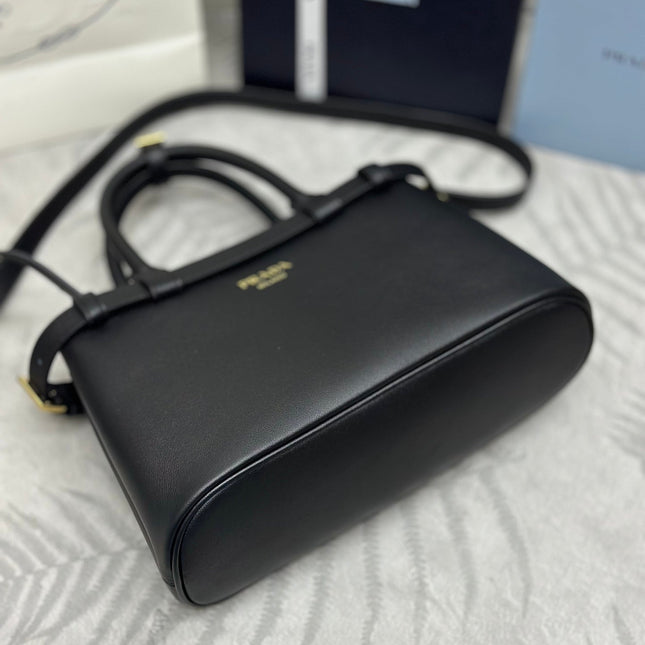 PRADA 25S BUCKLE MEDIUM HANDBAG 28 IN BLACK CALFSKIN GOLD HARDWRE