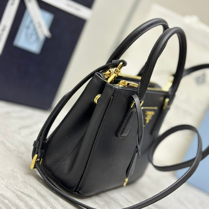 PRADA 25S GALLERIA MEDIUM BAG 20 IN BLACK CALFSKIN GOLD HARDWRE