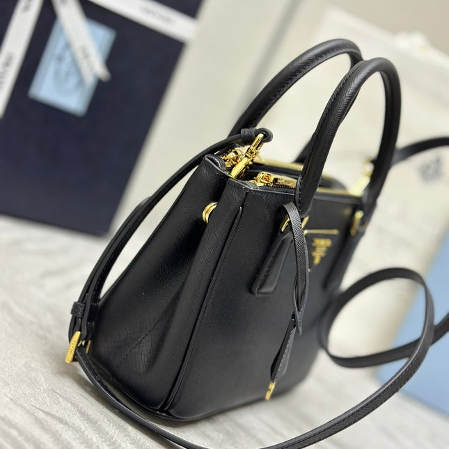 PRADA 25S GALLERIA MEDIUM BAG 20 IN BLACK CALFSKIN GOLD HARDWRE
