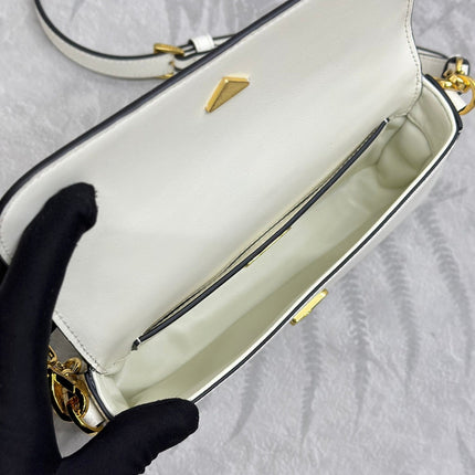 PRADA 25S MINI FLAP BAG 20 IN WHITE SAFFIANO CALFSKIN GOLD HARDWARE