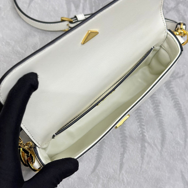 PRADA 25S MINI FLAP BAG 20 IN WHITE SAFFIANO CALFSKIN GOLD HARDWARE