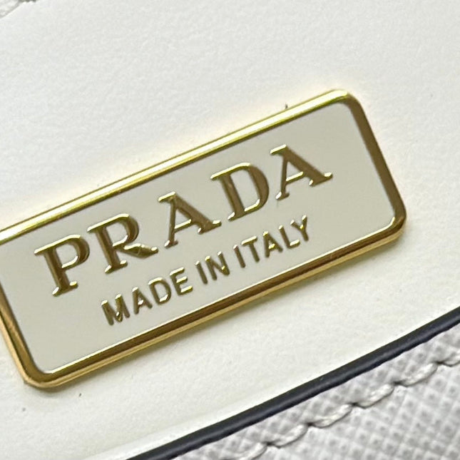 PRADA 25S MINI FLAP BAG 20 IN WHITE SAFFIANO CALFSKIN GOLD HARDWARE