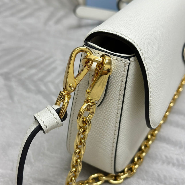 PRADA 25S MINI FLAP BAG 20 IN WHITE SAFFIANO CALFSKIN GOLD HARDWARE