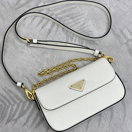 PRADA 25S MINI FLAP BAG 20 IN WHITE SAFFIANO CALFSKIN GOLD HARDWARE