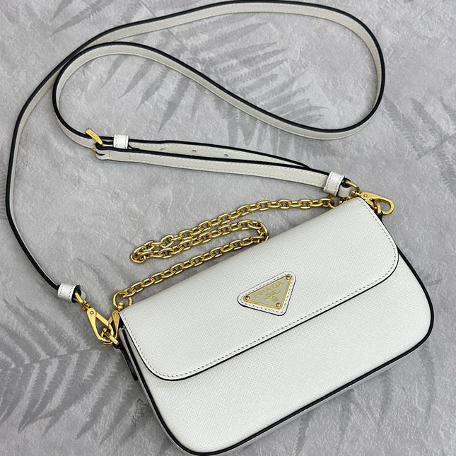 PRADA 25S MINI FLAP BAG 20 IN WHITE SAFFIANO CALFSKIN GOLD HARDWARE