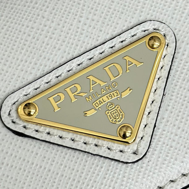 PRADA 25S MINI FLAP BAG 20 IN WHITE SAFFIANO CALFSKIN GOLD HARDWARE