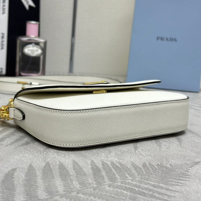 PRADA 25S MINI FLAP BAG 20 IN WHITE SAFFIANO CALFSKIN GOLD HARDWARE