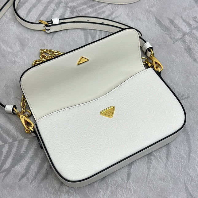 PRADA 25S MINI FLAP BAG 20 IN WHITE SAFFIANO CALFSKIN GOLD HARDWARE