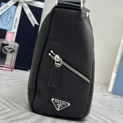 PRADA 25S SHOULDER STRAP BAG 26 IN BLACK CALFSKIN SILVER HARDWRE