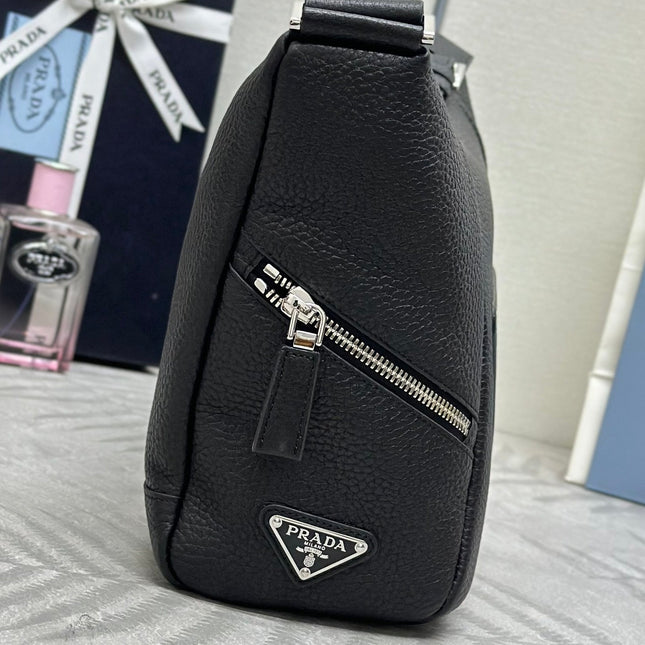 PRADA 25S SHOULDER STRAP BAG 26 IN BLACK CALFSKIN SILVER HARDWRE
