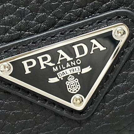 PRADA 25S SHOULDER STRAP BAG 26 IN BLACK CALFSKIN SILVER HARDWRE