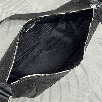 PRADA 25S SHOULDER STRAP BAG 26 IN BLACK CALFSKIN SILVER HARDWRE