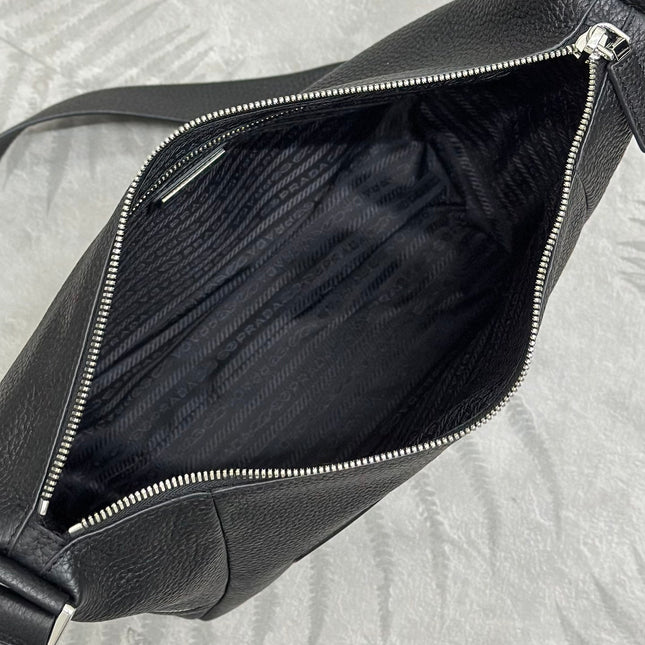 PRADA 25S SHOULDER STRAP BAG 26 IN BLACK CALFSKIN SILVER HARDWRE