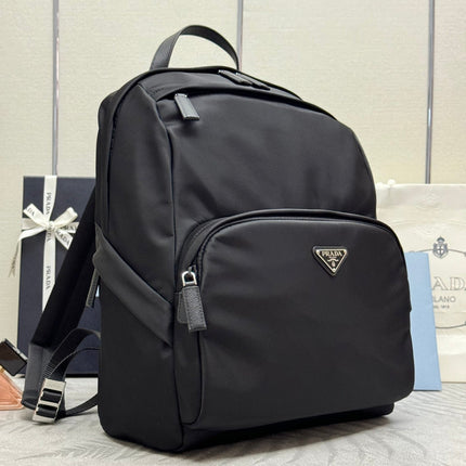 PRADA 25S BACKPACK 39 IN BLACK RE-NYLON AND SAFFIANO CALFSKIN