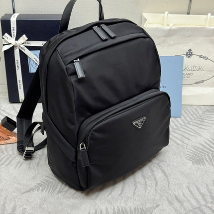 PRADA 25S BACKPACK 39 IN BLACK RE-NYLON AND SAFFIANO CALFSKIN
