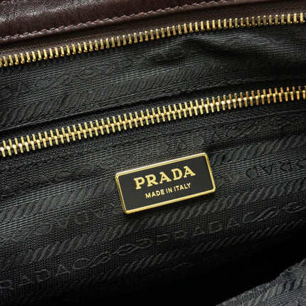 PRADA 25S BONNIE LARGE HANDBAG 38 IN DARK BROWN GLOSSY CALFSKIN GOLD HARDWRE