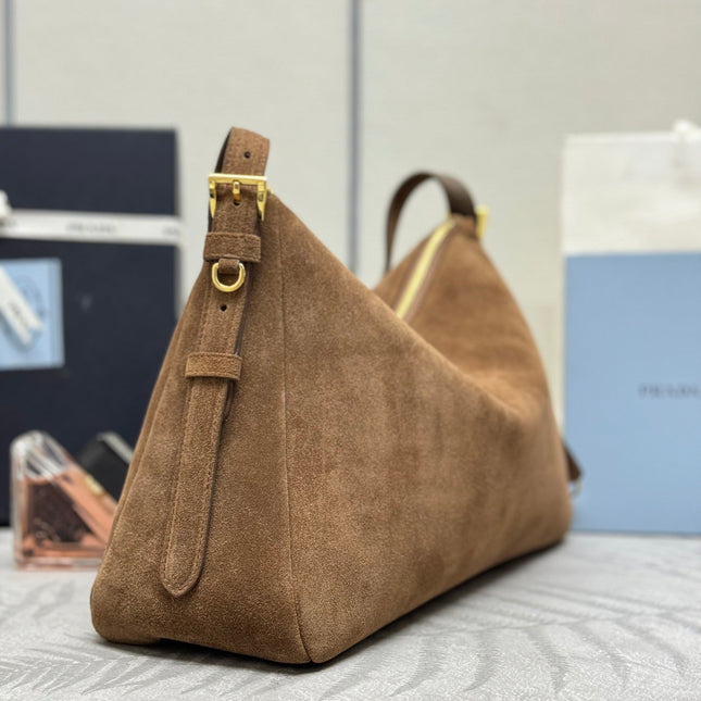 PRADA 25S AIMEE SHOULDER BAG 39 IN BROWN SUEDE